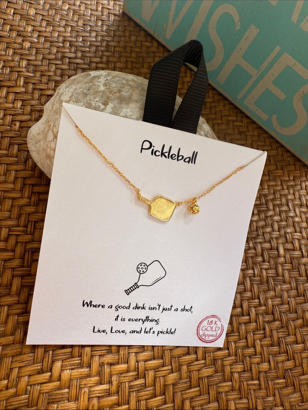 Gold Dipped Mini Paddle Pickleball Necklace by - Picture 7 of 8